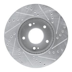 Kia Rondo Brake Rotor (1) - Front Left - R1 Concepts - Drilled & Slotted - Silver - `07-`10